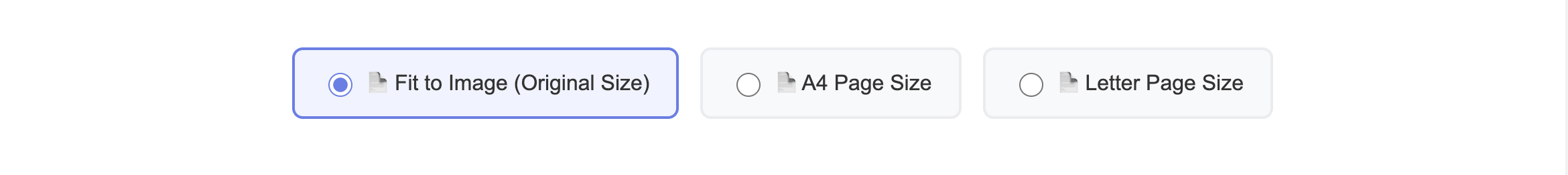 PDF page size options showing Fit to Image, A4, and Letter choices